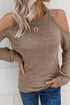 Marble Knit Cold Shoulder Long Sleeve Top